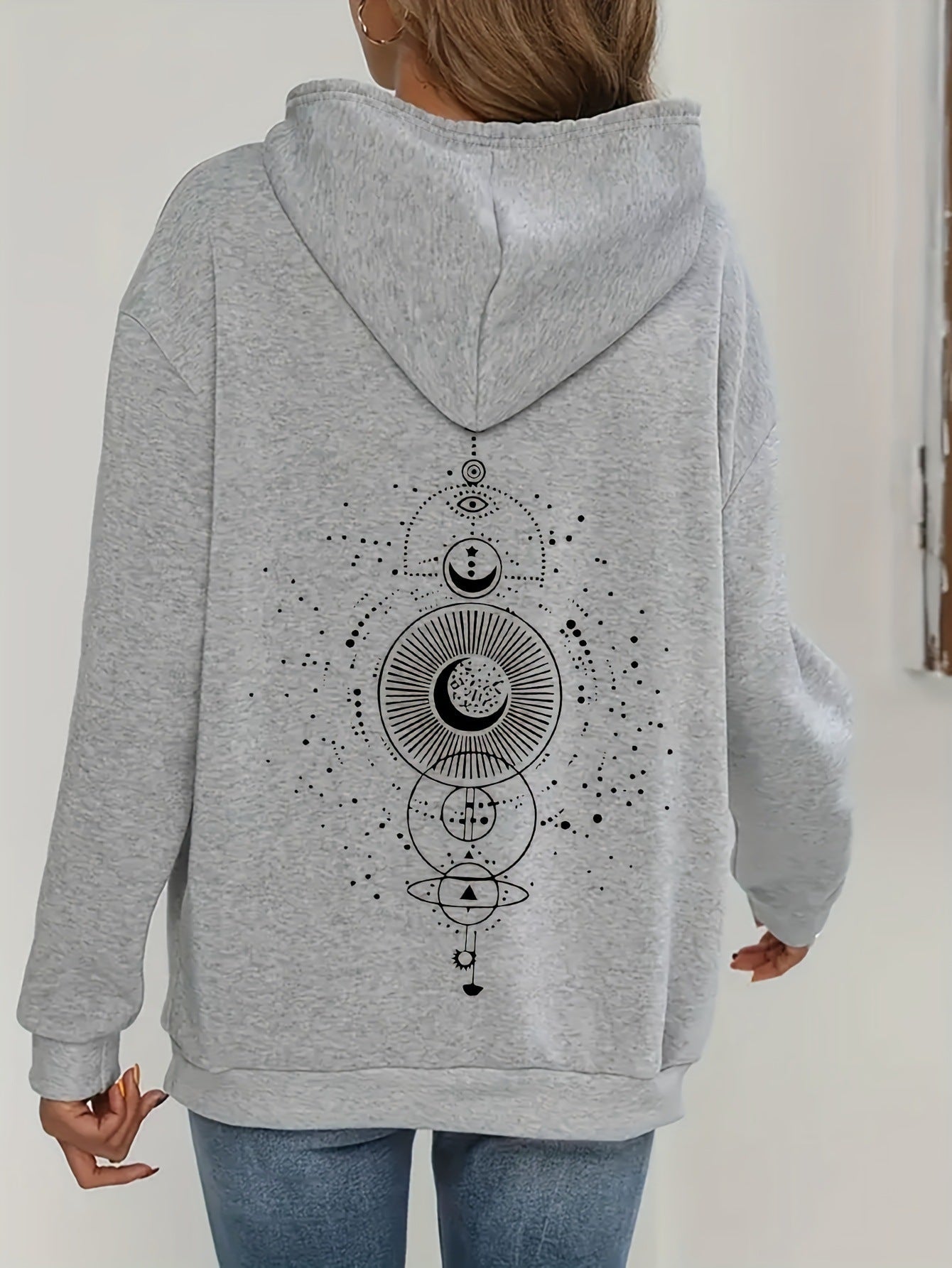 Moon Print Casual Hooded Sweatshirt