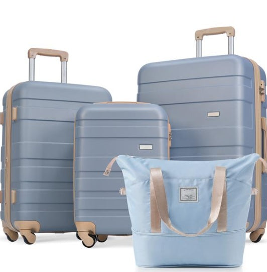 Luggage Set Of 4, Expandable ABS Durable Suitcase With Travel Bag, Carry-on Suitcase Set With 360 Degrees Swivel Wheels, Light Blue