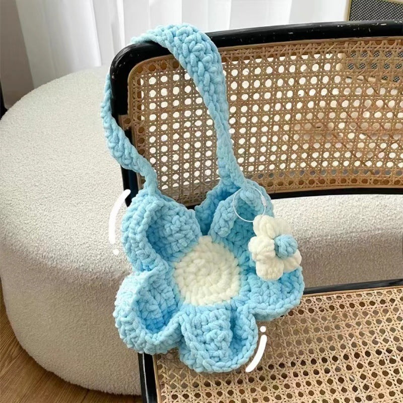 Handmade Crocheted Wool Large Flower Large Capacity Portable Shoulder Bag Material Bag