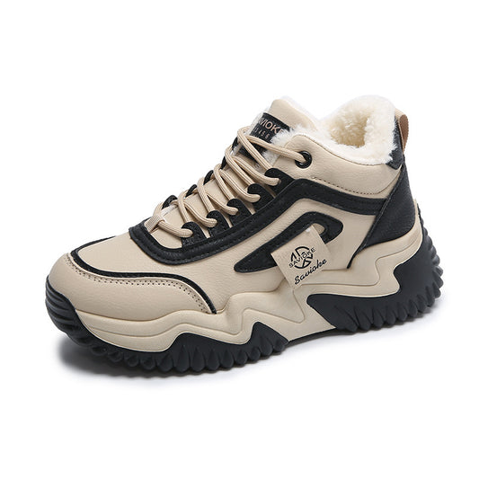 Fleece-lined Clunky Sneaker Female Warm Slugged Bottom Heighten Casual Shoes