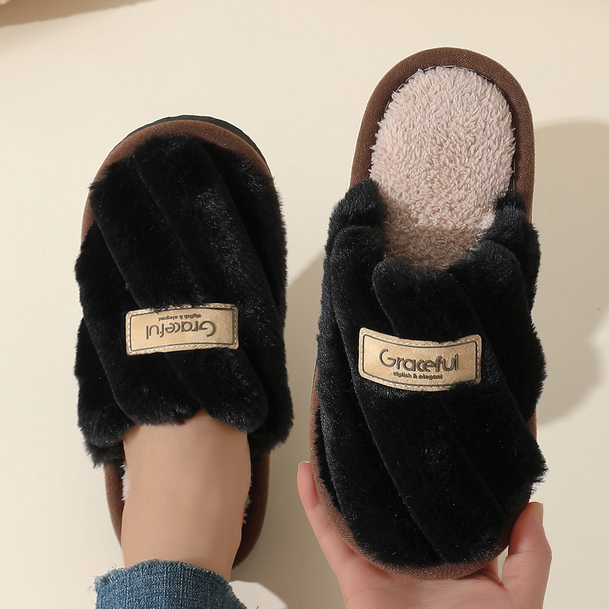 Women's Fur Fall And Winter Outer Wear Non-slip Indoor Platform Home Cotton Slippers