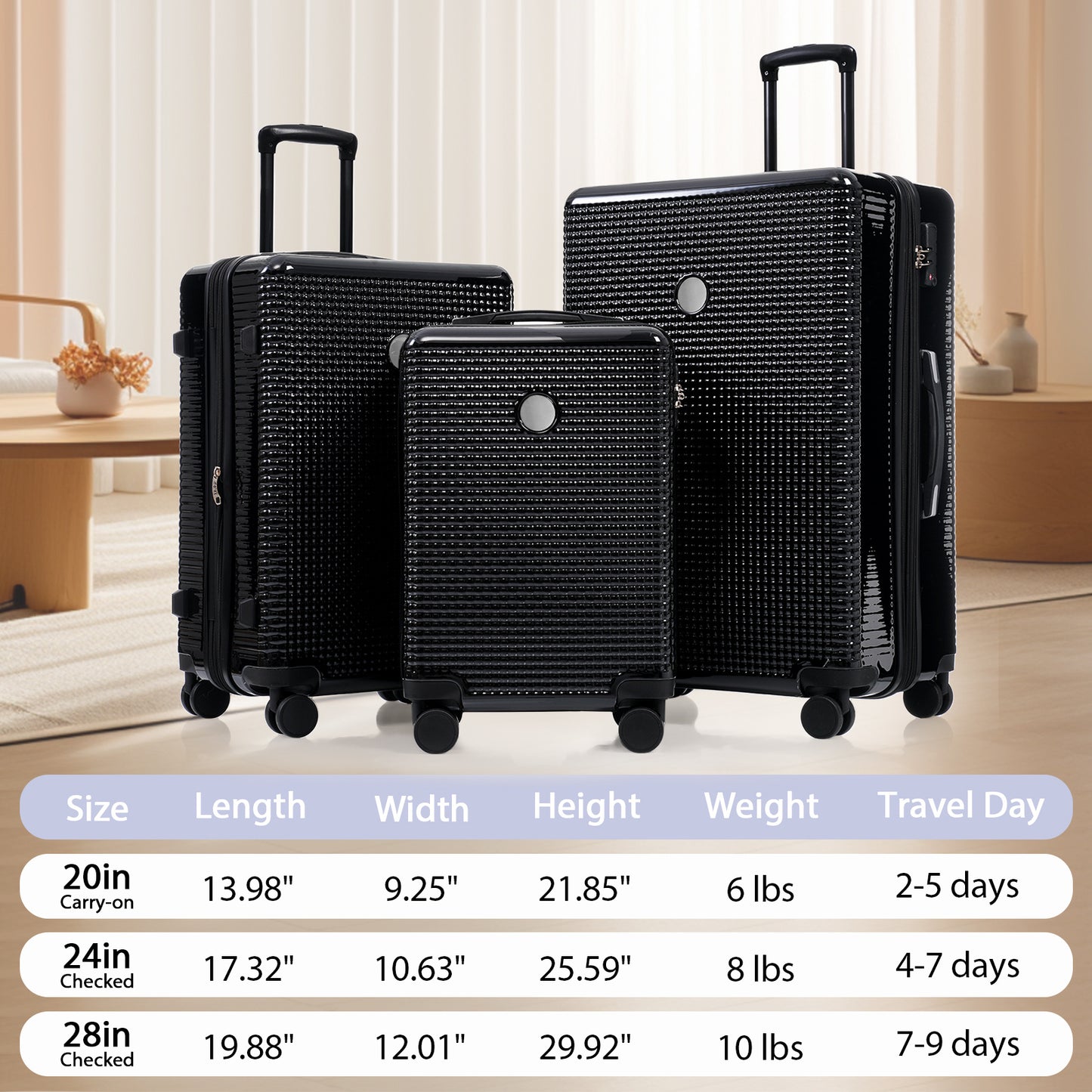 3 Piece Set Of Hard Shell Suitcases With Wheels, Light Expandable Travel Suitcase With TSA Lock, Carry-On, Checked Luggage,20 Inches, 24 Inches, 28 Inches