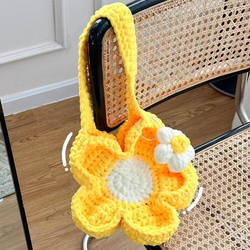 Handmade Crocheted Wool Large Flower Large Capacity Portable Shoulder Bag Material Bag