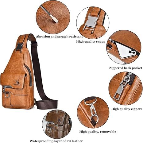 Premium PU Leather Vintage-Style Chest Bag - Spacious Multi-Compartment Crossbody Bag With Waterproof Design, Large Capacity, And Stylish Casual Look For Men