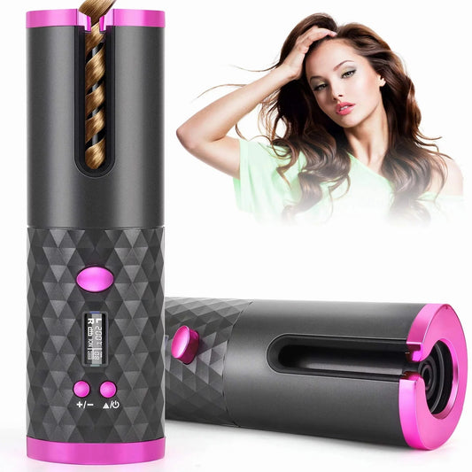 Portable Automatic Hair Curler, Ceramic Rotating Wireless Auto Curling Iron Wand, Portable USB Rechargeable Spin Curler For Hair Styling