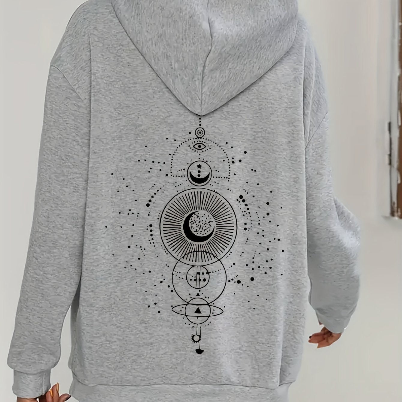 Moon Print Casual Hooded Sweatshirt