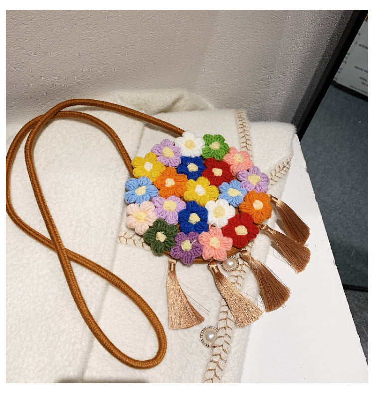 Ethnic Fluffy Bag For Women, 2025 New Fashion Trend, Floral Small Round Bag, Stylish And Versatile, Can Be Worn On One Shoulder Or Cross-body