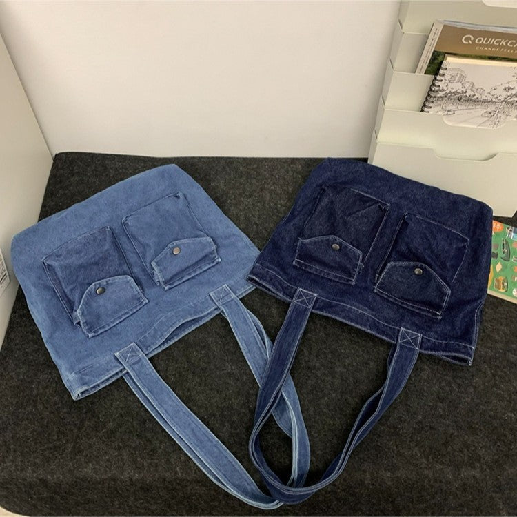 Retro Washed Denim Shoulder Underarm Bag